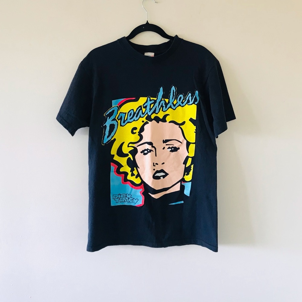 Vintage Madonna 1990 T-shirt Dick Tracy Breathless Black Cotton NOS Movie Tee